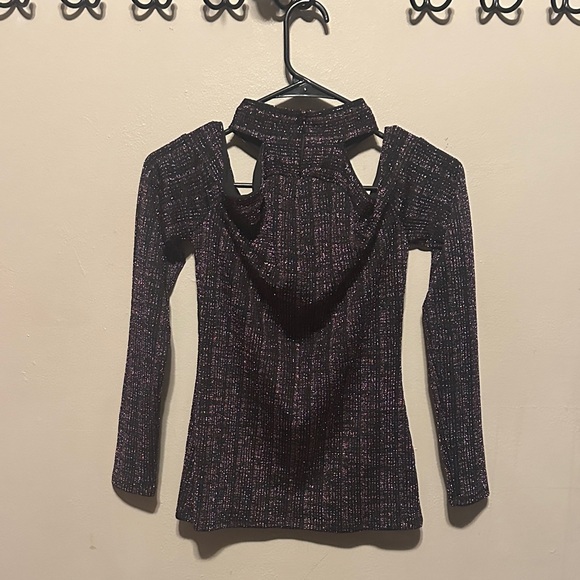 BCBGMaxAzria Glittery Black and Pink Cut-Out Top - Picture 6 of 7